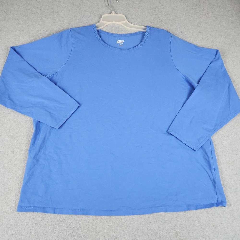 Lands' End Blouse Top Womens 2X Blue‎ Cotton Regular Fit Long Sleeve Crew Neck